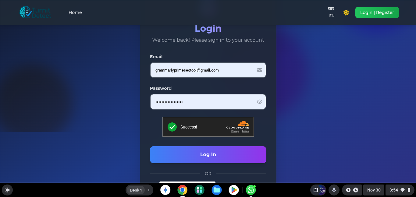 TurnitDetect Login Page